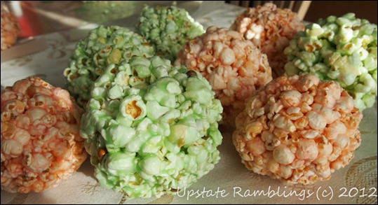 Red and Green Popcorn Balls for Christmas
