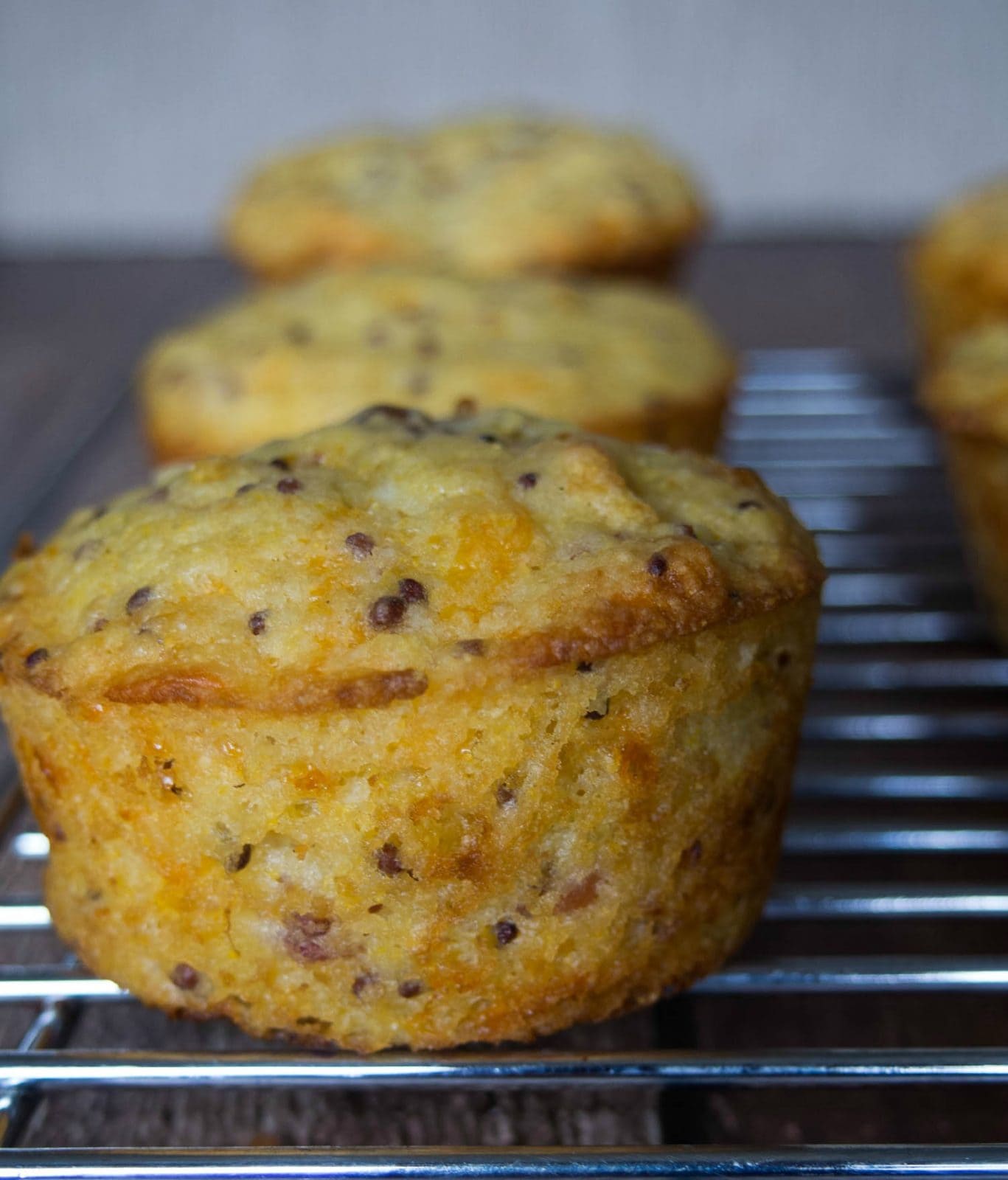 Muffins made with ham and cheese and whole grain Dijon mustard