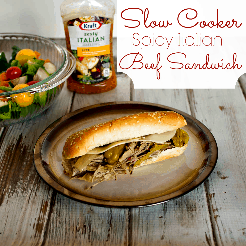 Slow Cooker Spicy Italian Beef Sandwich made with Kraft Zesty Italian Dressing #shop #FoodDeservesDelicious