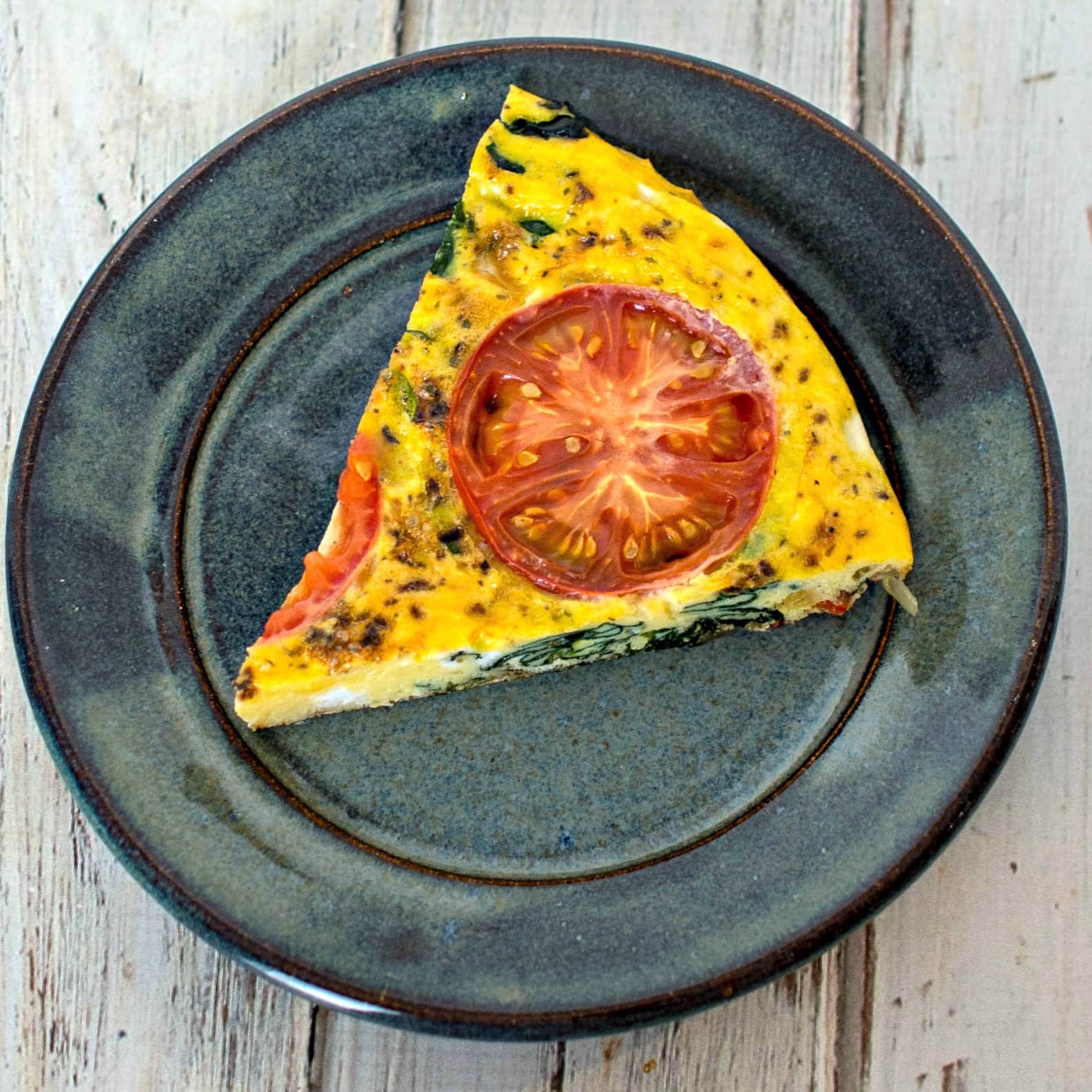 Delicious Breakfast Frittata with spinach and tomatoes from the top