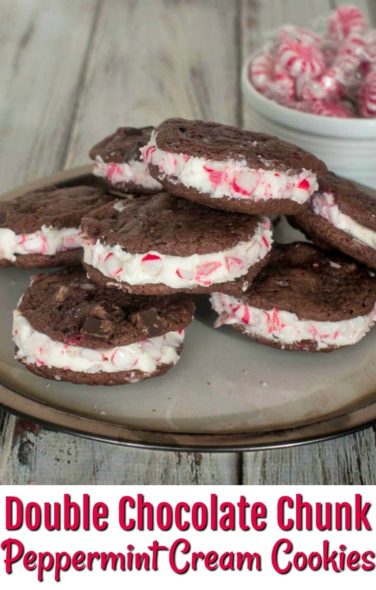 Double Chocolate Chunk Peppermint Cream Cookies | Sandwich Cookies | Peppermint Chocolate Cookies | Christmas Cookies | Holiday Desserts