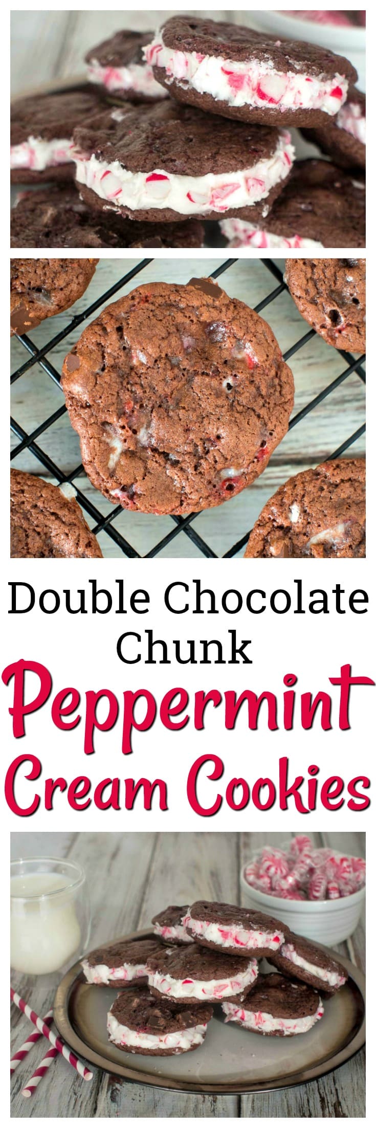 Double Chocolate Chunk Peppermint Cream Cookies | Sandwich Cookies | Peppermint Chocolate Cookies | Christmas Cookies | Holiday Desserts