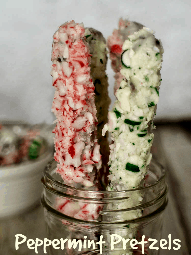 Peppermint Pretzels - Chocolate Covered Pretzel Rods rolled in Peppermint Candy