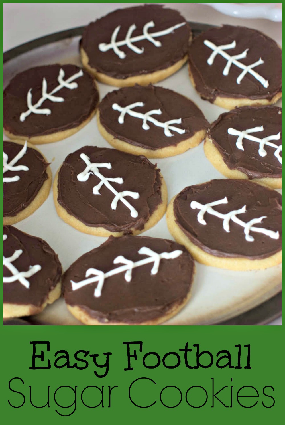Make football shaped cookies without a special cookie cutter. Quick and easy Super Bowl cookies 