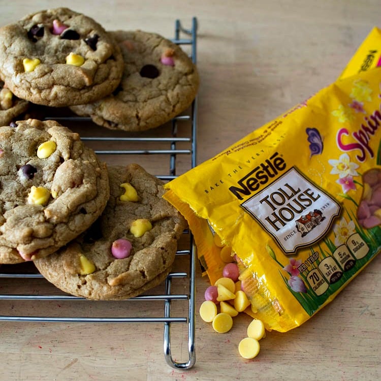 Big and Chewy Chocolate Chip Cookies made with Nestle Tollhouse Spring Morsels.