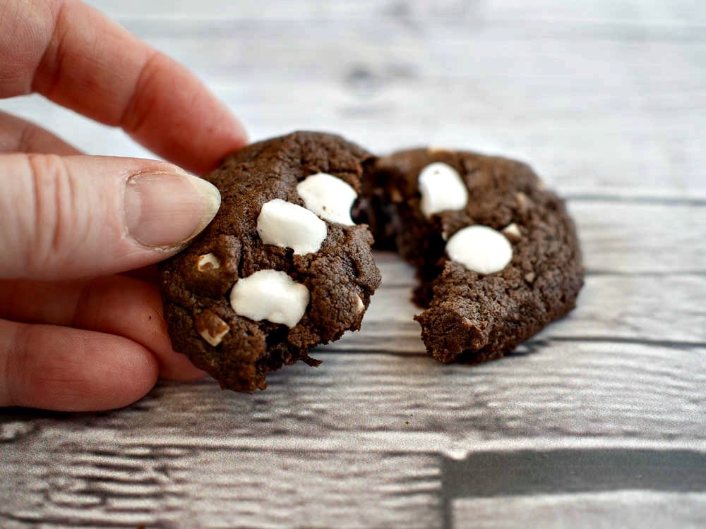 Rocky Road Cookies - chocolate cookies with chocolate chips, almonds, walnuts and marshmallows