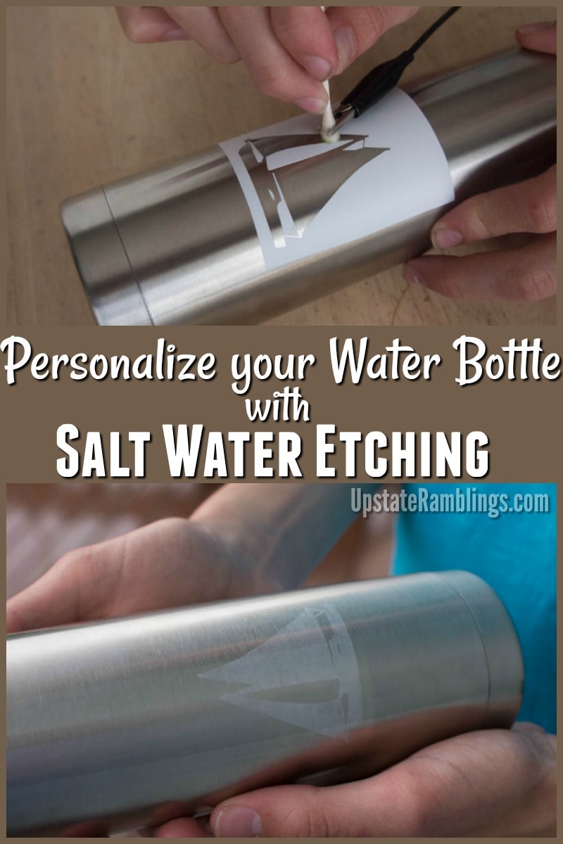 Salt Water Etching on a metal water bottle