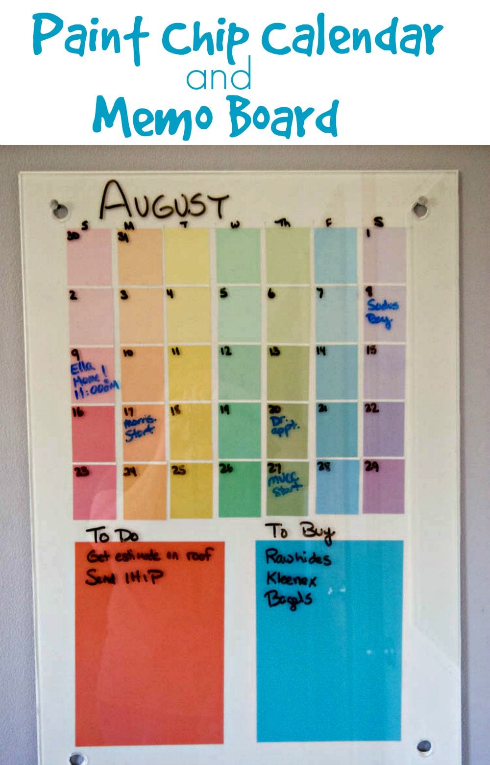 Easy Paint Chip Calendar and Memo Board DIY Project for getting organized for back to school