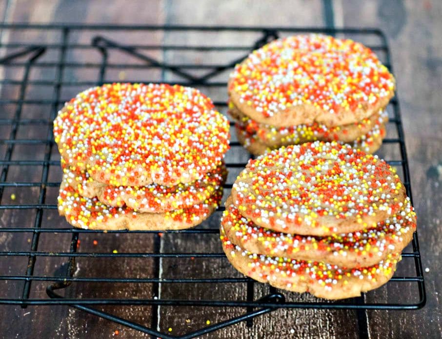 Browned Butter Sugar Cookies with Halloween Sprinkles on a rack