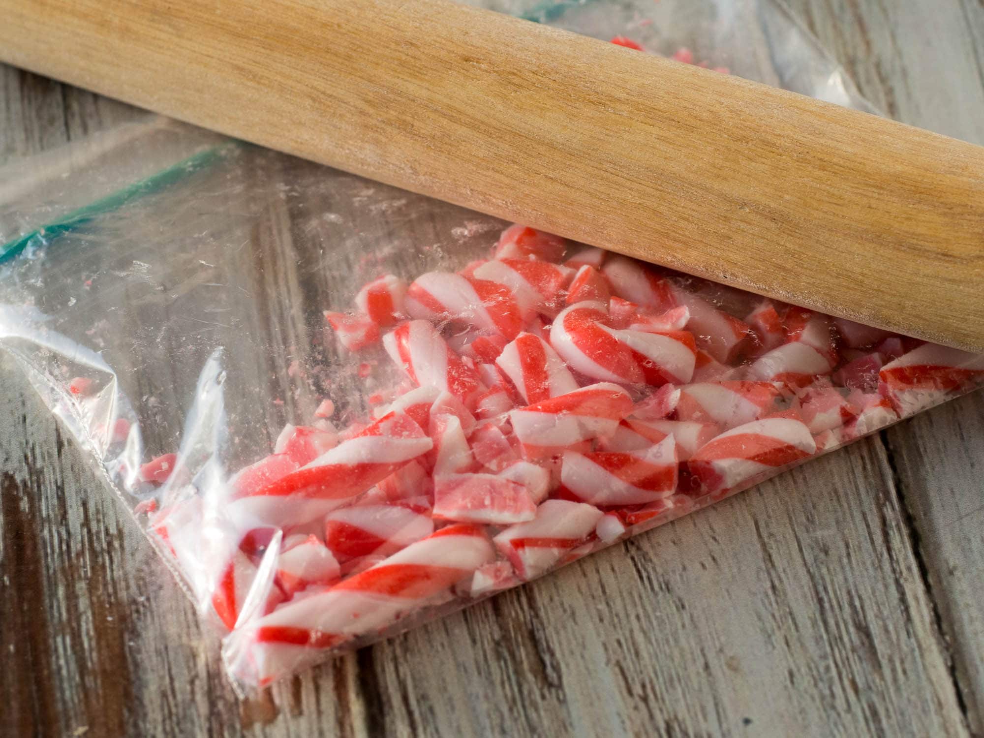 Smashing Candy Canes to make the Candy Cane Minis