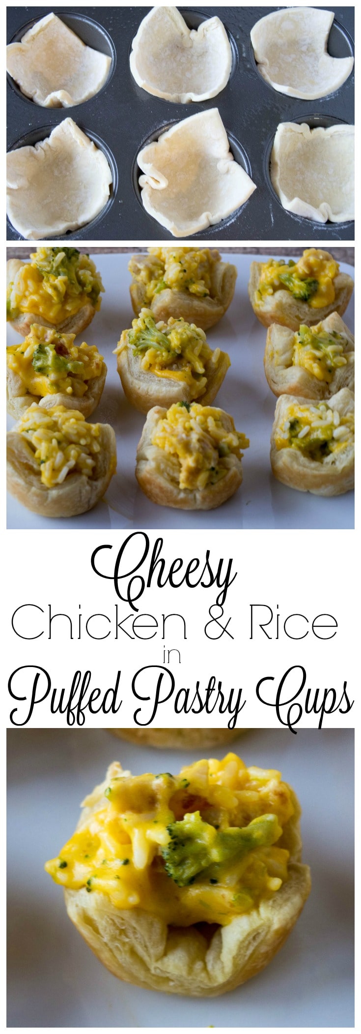 Cheesy Chicken and Rice in Puffed Pastry Cups - an easy family dinner or quick appetizer