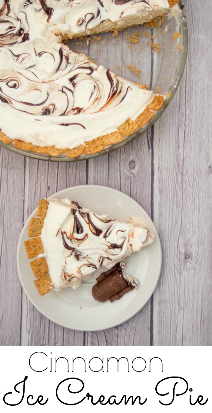 Cinnamon Ice Cream Pie - this easy to make dessert is Star Wars themed and made with Cinnamon Toast Crunch Cereal, Ice Cream, Whipped Topping and Hot Fudge. An easy family dessert!