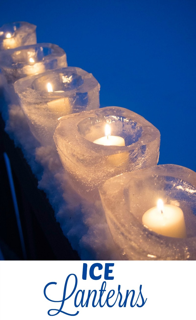 Easy to make Ice Lanterns - create a candle holder out of ice for a sparkling winter ice candle display. Perfect for a front porch, lining a driveway or a winter wedding.