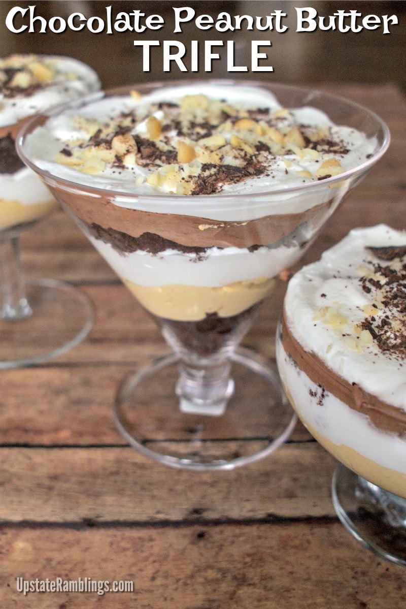 Chocolate Peanut Butter Trifle - This tasty Chocolate Peanut Butter Trifle recipe is easy to make, with layers of peanut butter and chocolate pudding topped with whipped cream #trifle #peanutbutter #dessert #holidaydessert