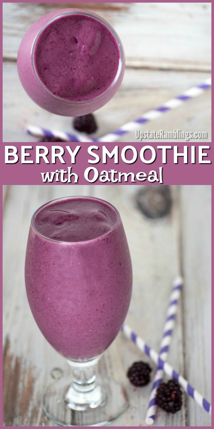 Berry Smoothie with Oatmeal recipe - an easy dairy free breakfast blackberry smoothie combining oatmeal with frozen berries for a healthy and tasty morning meal. #smoothie #dairyfree #blackberry #berries #breakfastsmoothie