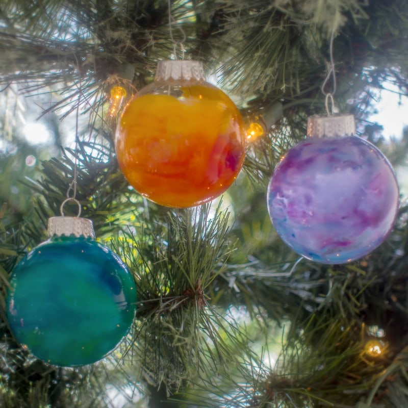 Glass melted crayon christmas ornaments