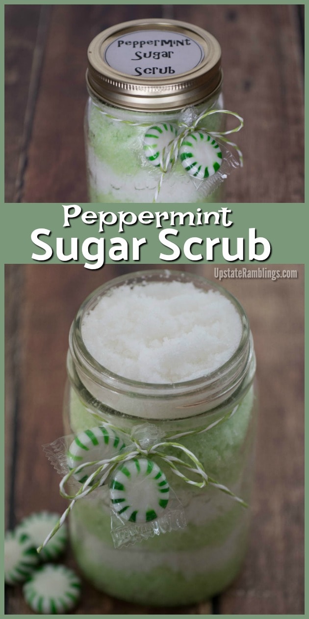This Homemade Peppermint Sugar Scrub is a perfect DIY Beauty gift for someone who deserves pampering - great for the holidays. FREE printable labels included! Made with coconut oil and peppermint essential oil. #skincare #beauty #handmade #scrub