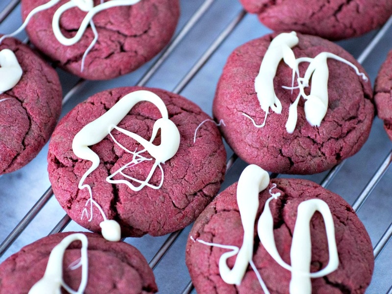 Red Velvet Cookies Drizzled with White Chocolate