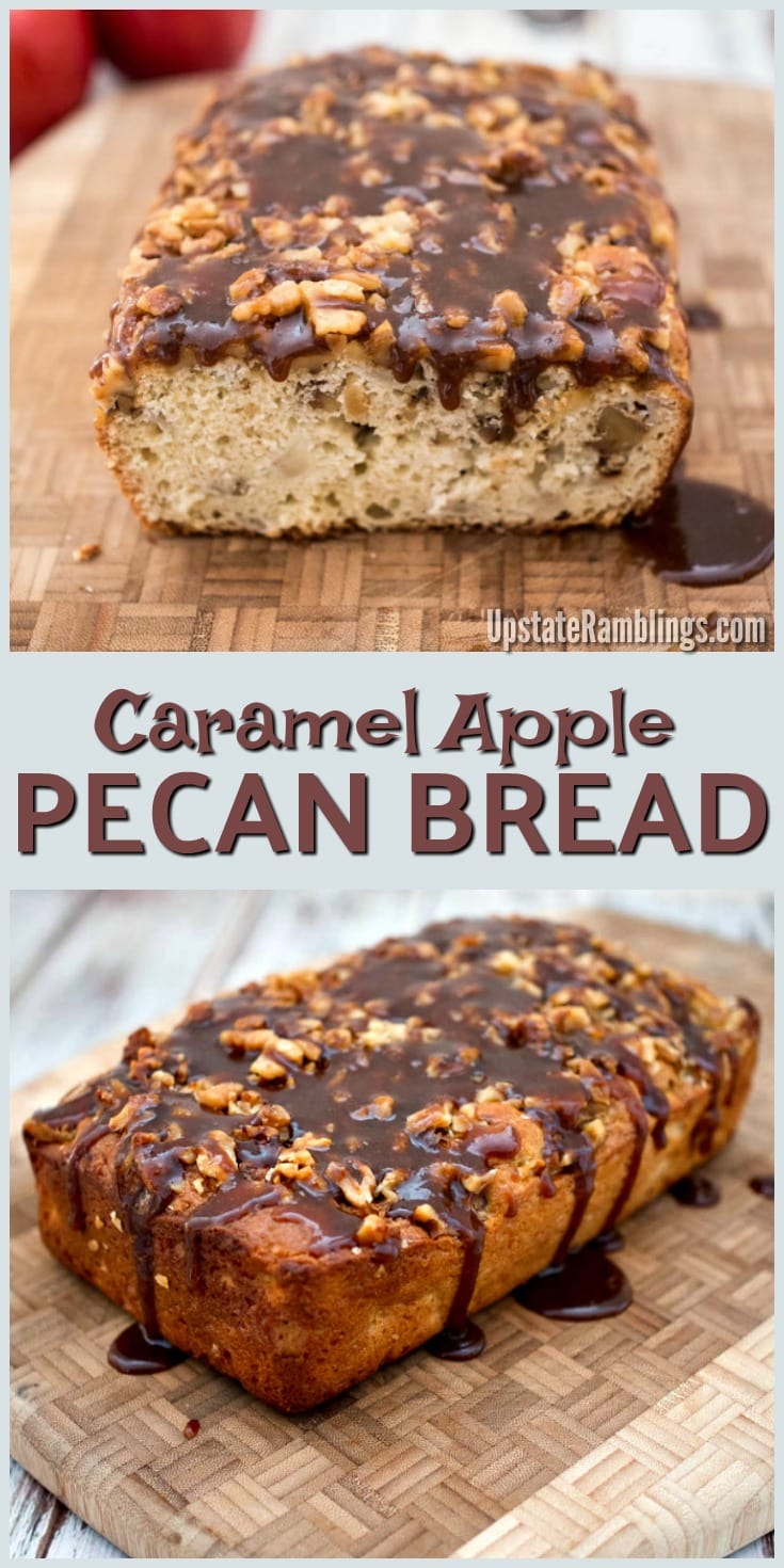 Caramel Apple Pecan Bread - A tasty quick bread for the holidays - this easy apple bread is topped with caramel sauce and pecans