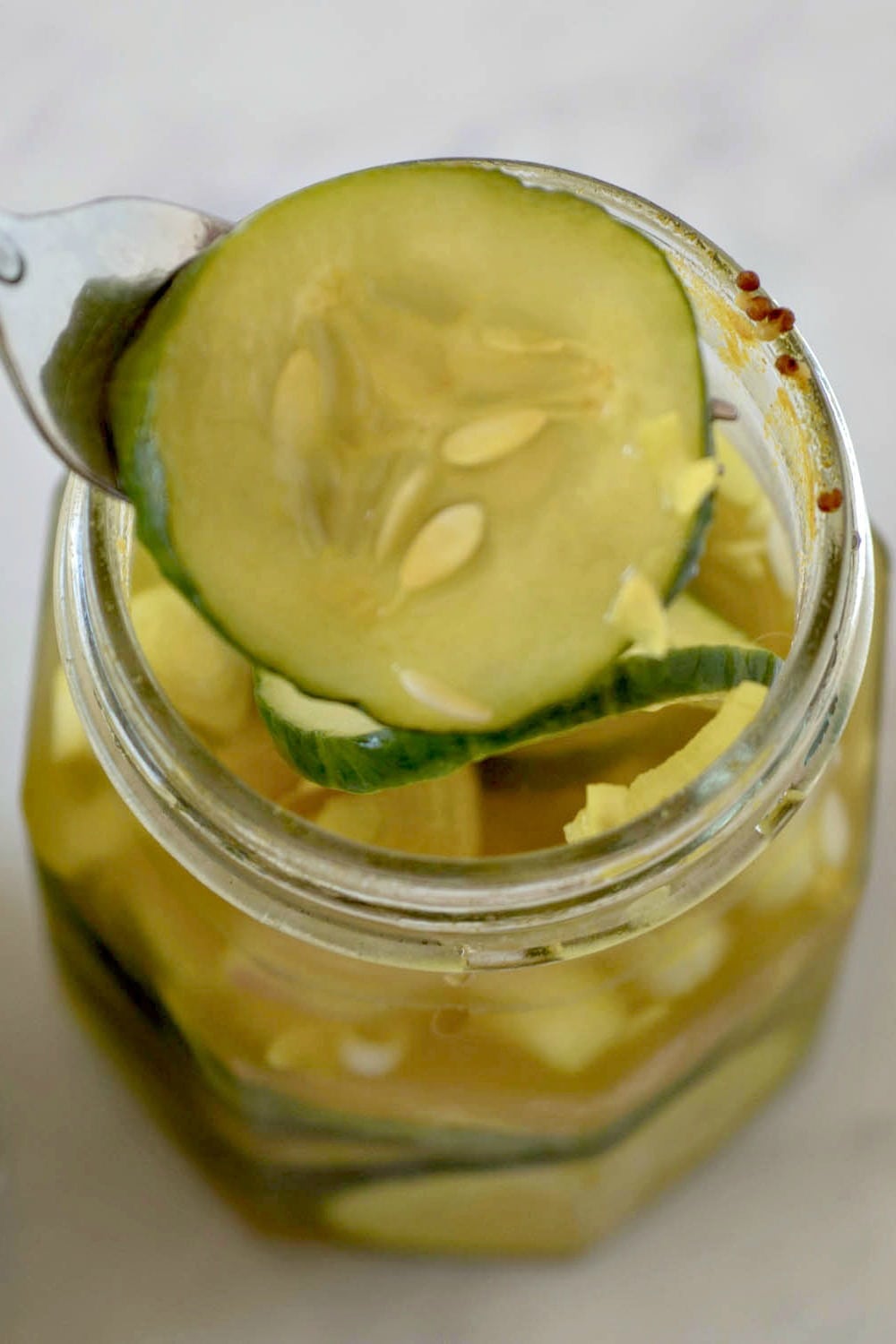 top view of bread and butter pickles