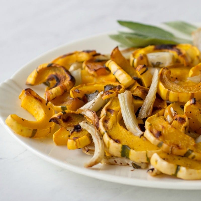 Roasted Delicata squash baked with fennel and sage