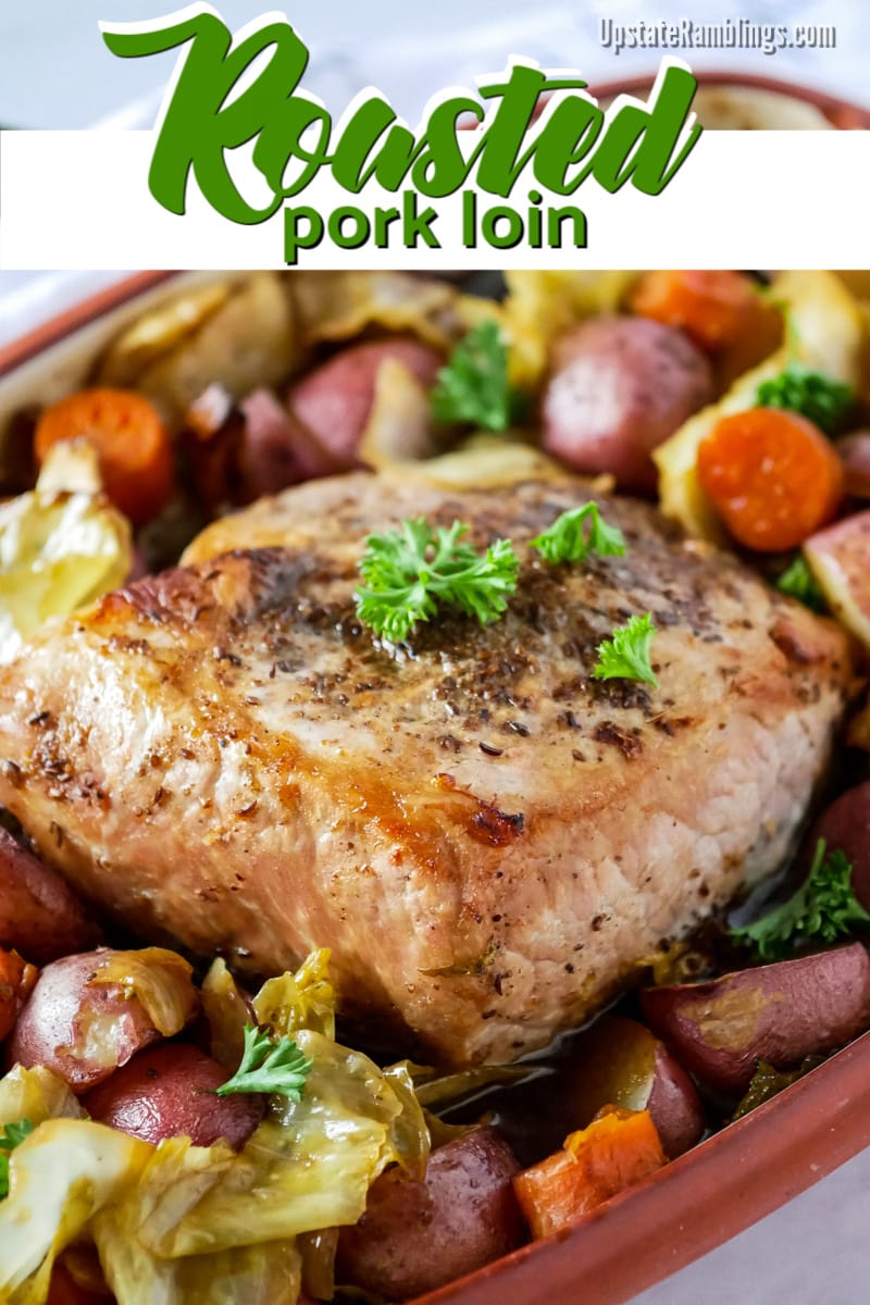 Oven roasted pork loin in a roasting pan