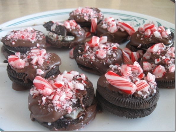 Chocolate Covered Oreos with Candy Canes