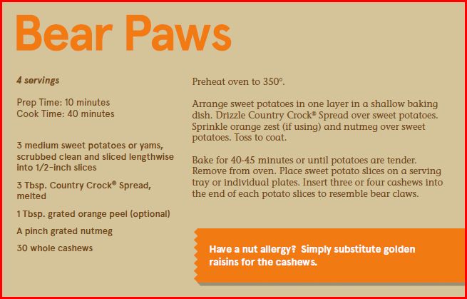 Bear paws recipe card