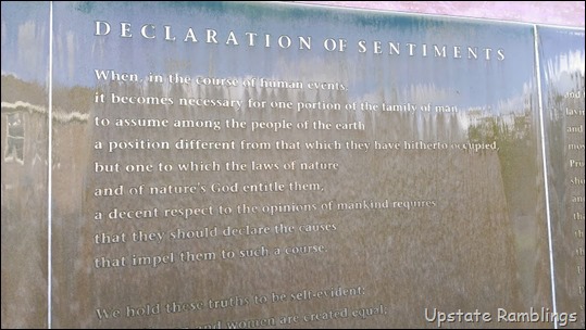 A plaque with the words declaration of sentiments.