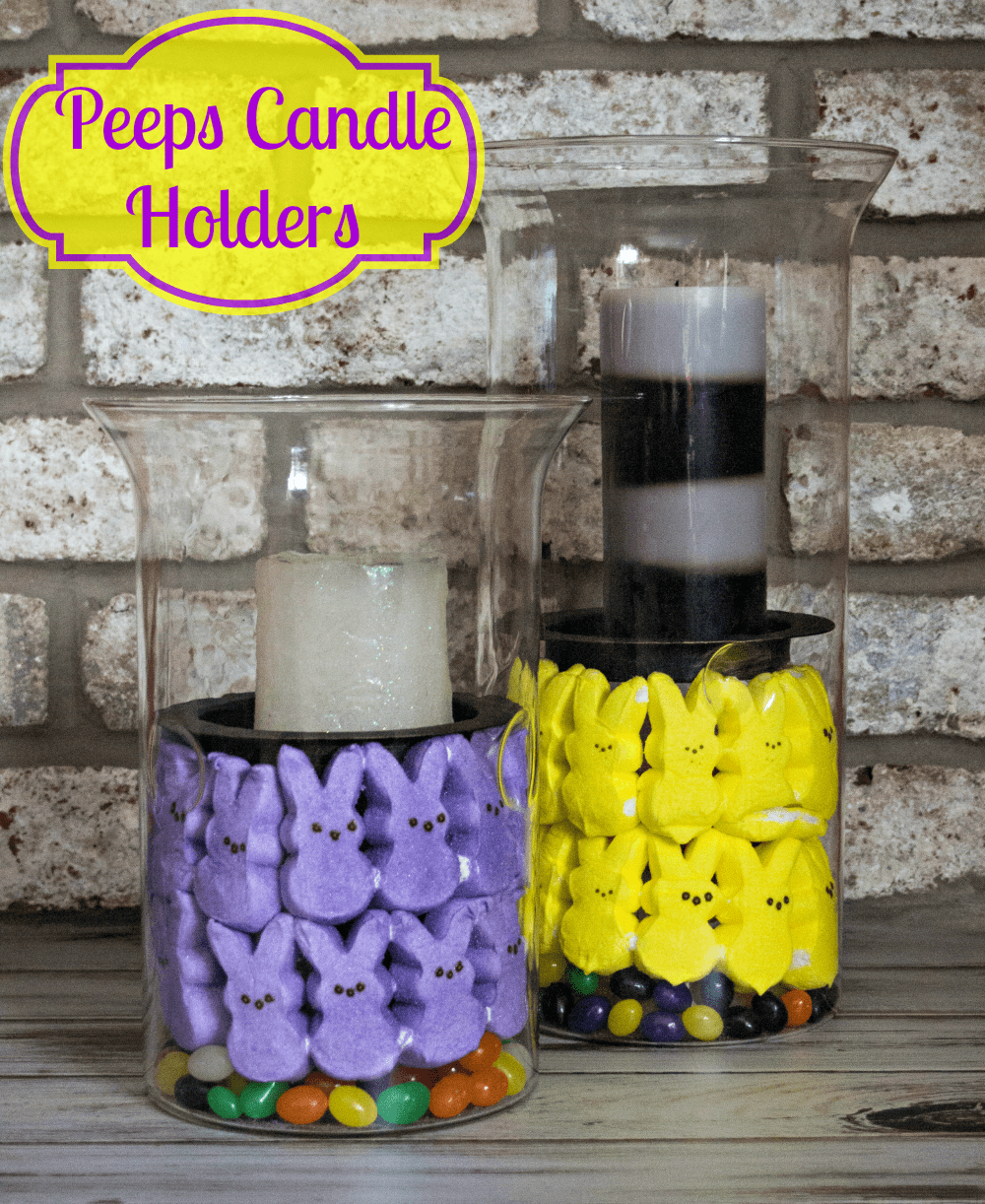 Easter-themed candle holders shaped like Peeps.