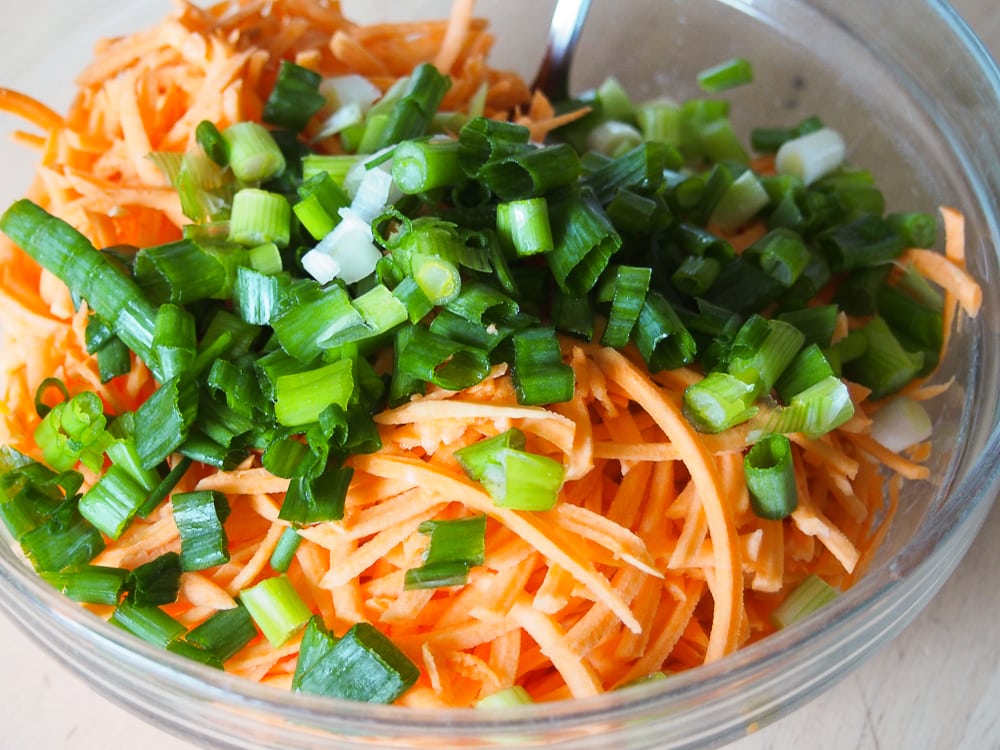 Shredded Sweet potatoes and green onions