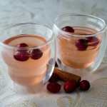 Two cups with cranberries and cinnamon in them.