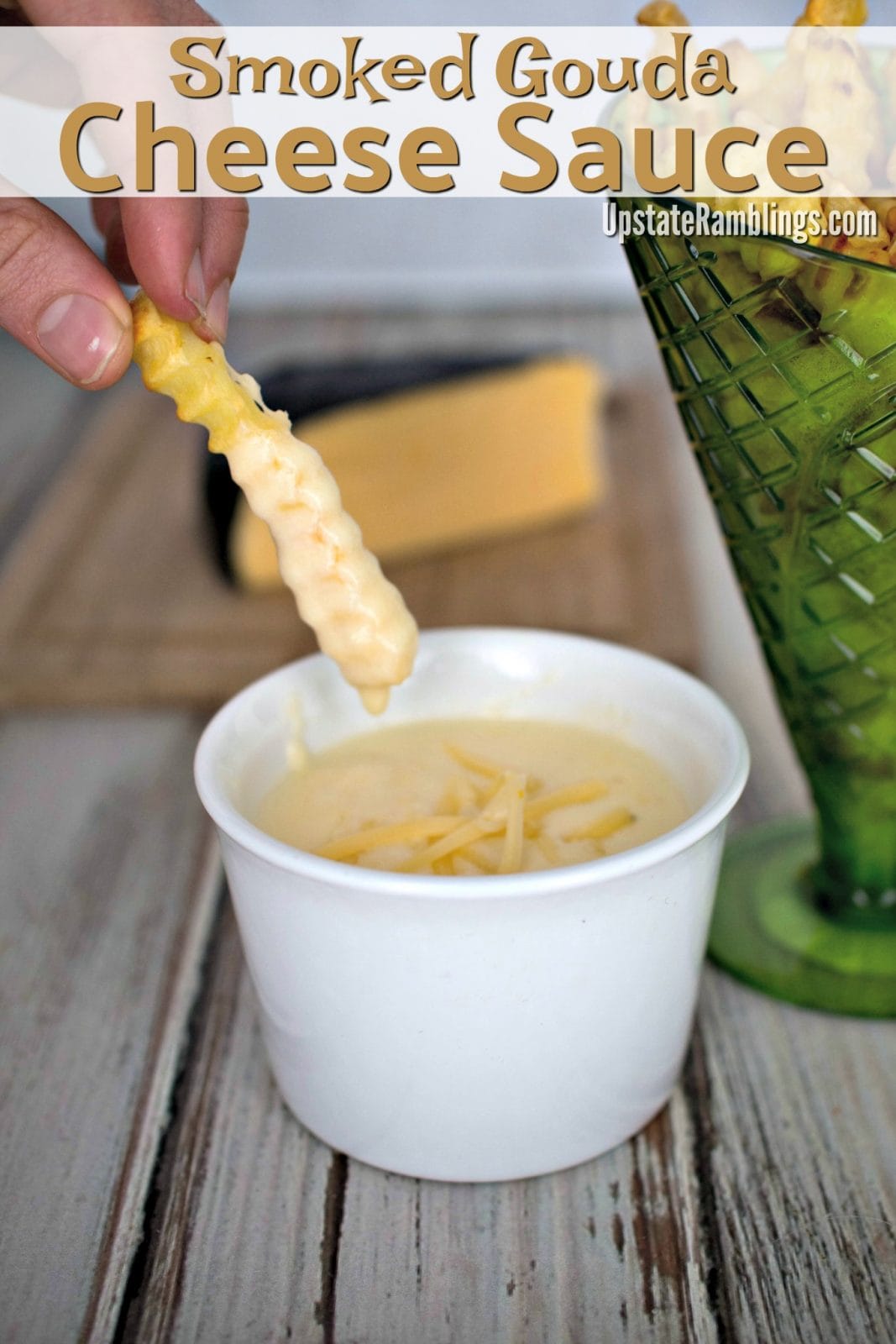 This Gouda Cheese Sauce is the perfect creamy cheese sauce for fries, pretzels, tortilla chips or pasta. The rich and creamy cheese sauce goes perfectly on cheese fries and makes both a great comfort food and a delicious cheese dip for party appetizers. #cheesesauce #dipping #gouda
