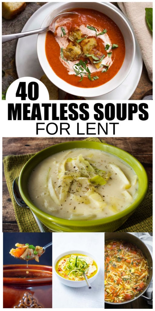 collage of meatless lenten soups