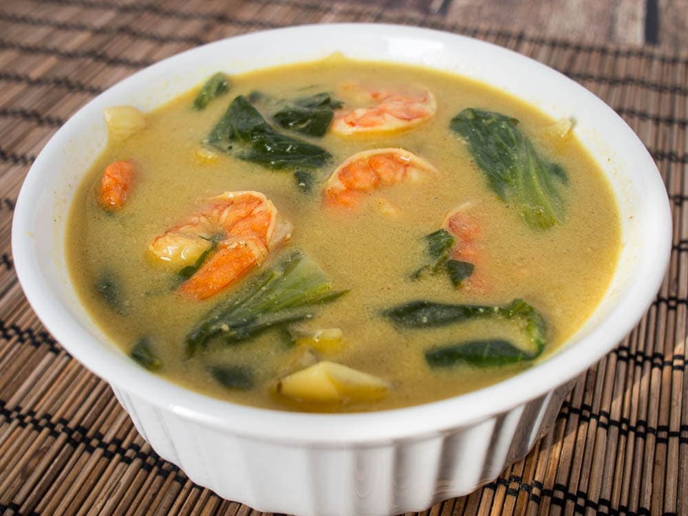 A Thai soup with shrimp and greens.