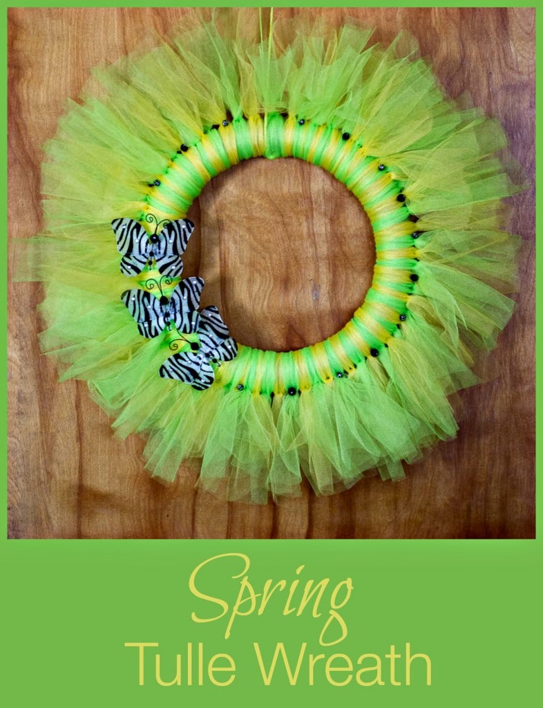 Easy Spring Tulle Wreath with Butterflies - this tulle wreath is bright and cheerful for spring, and easy to make