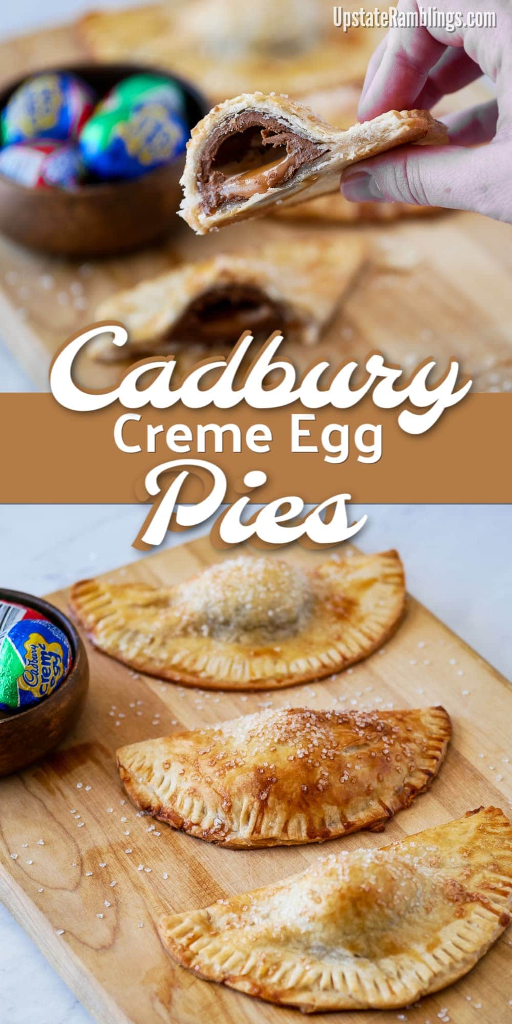 Make a fun Cadbury Creme Egg dessert by baking the chocolate eggs into a hand pie for a quick and easy Easter dessert. An unexpected chocolate Easter treat with a combination of flaky pie crust and gooey filling that you need to try to appreciate! #easterdessert #cadburycremeegg