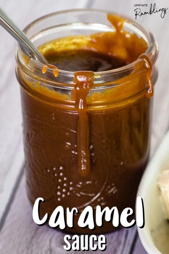 jar of caramel sauce ready for using on ice cream