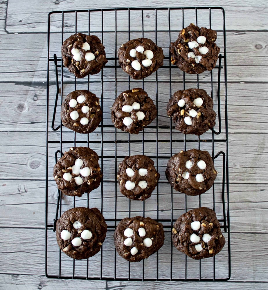 Rocky Road cookies on a cooling rack.
