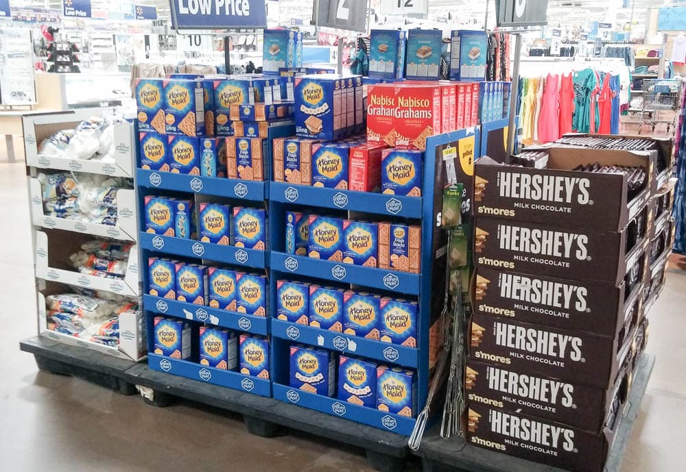 A display of boxes of candy in a store.