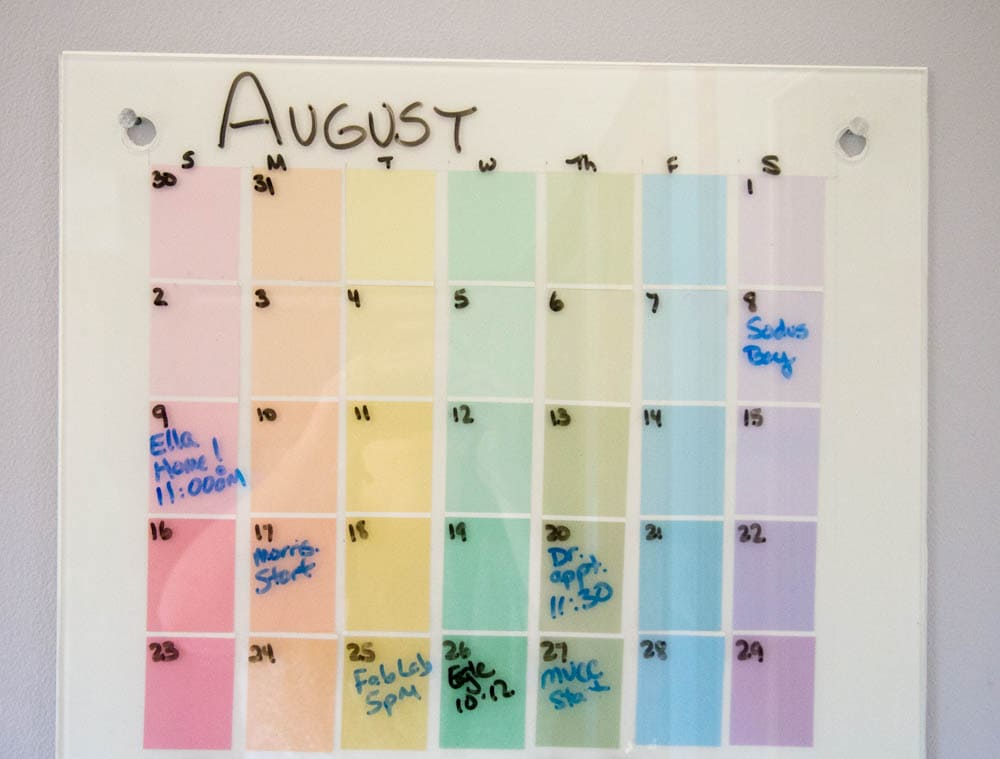 A colorful paint chip calendar.