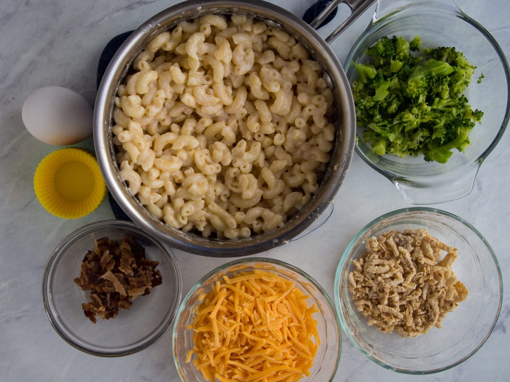 top view of mac and cheese bites ingredients
