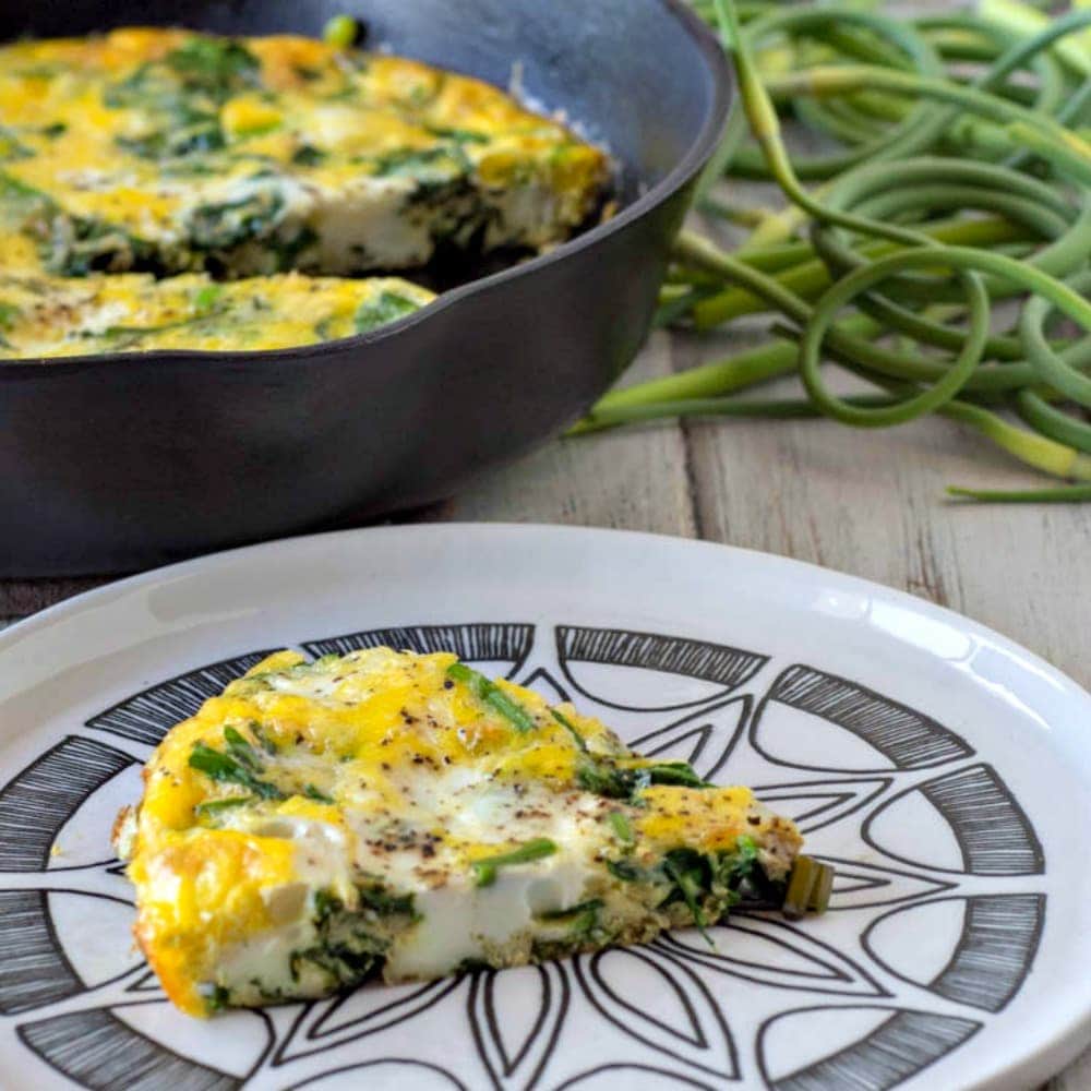 Spinach Frittata with garlic scapes - an easy breakfast or dinner recipe