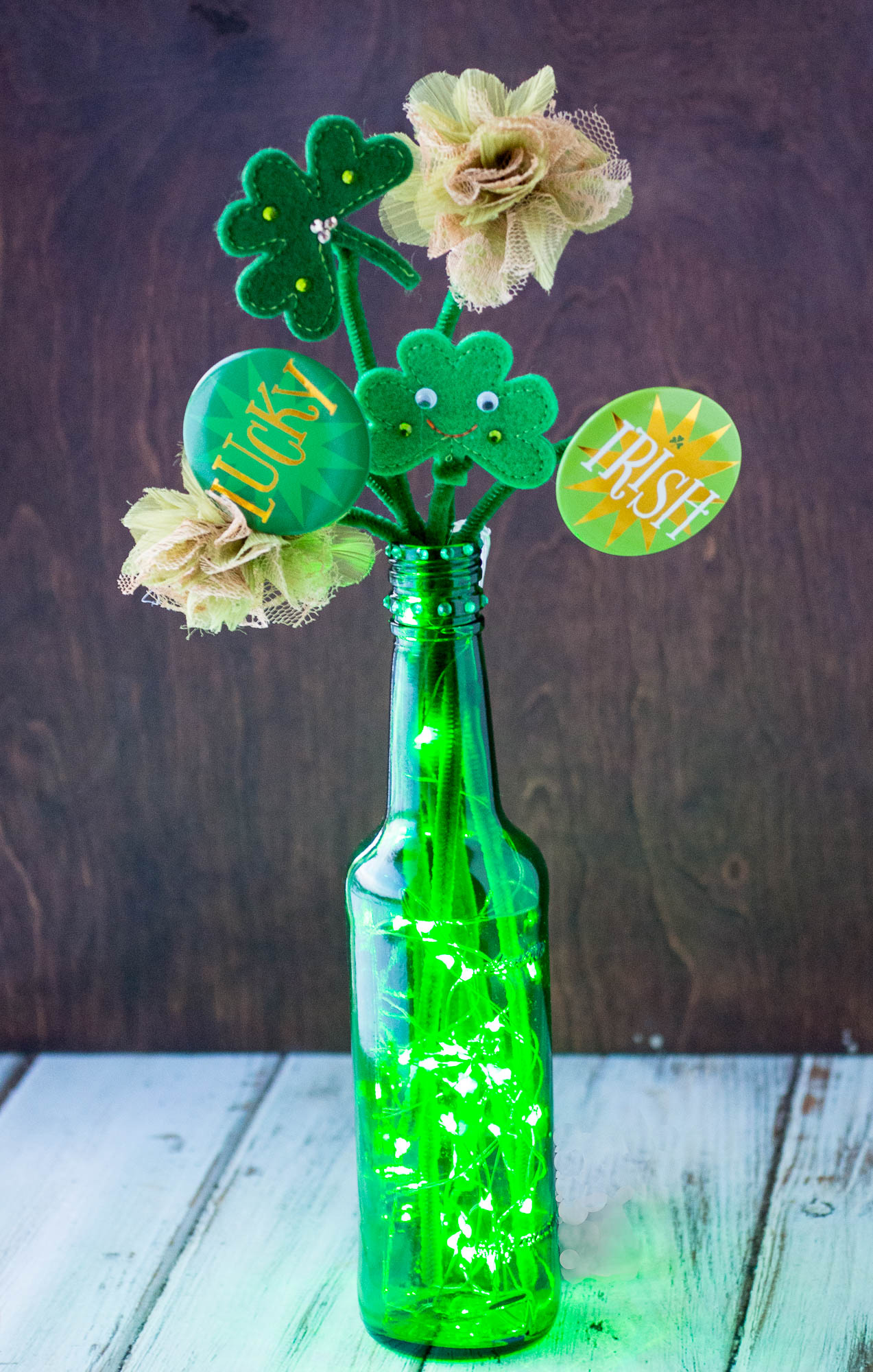 Easy St. Patrick's Day Centerpiece | DIY Centerpiece | Wine Bottle Crafts | St. Patrick's Day LED Light Crafts
