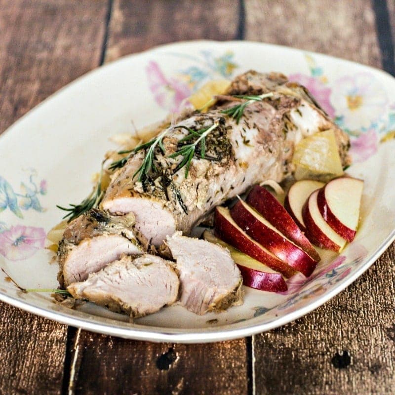 Plate of pork roast with apples