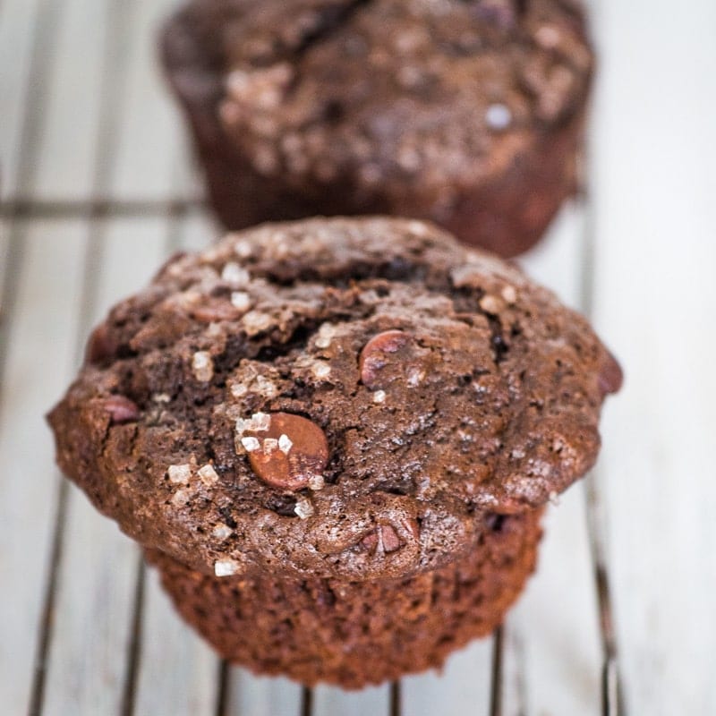 Double Chocolate Muffins Cooling on a rack