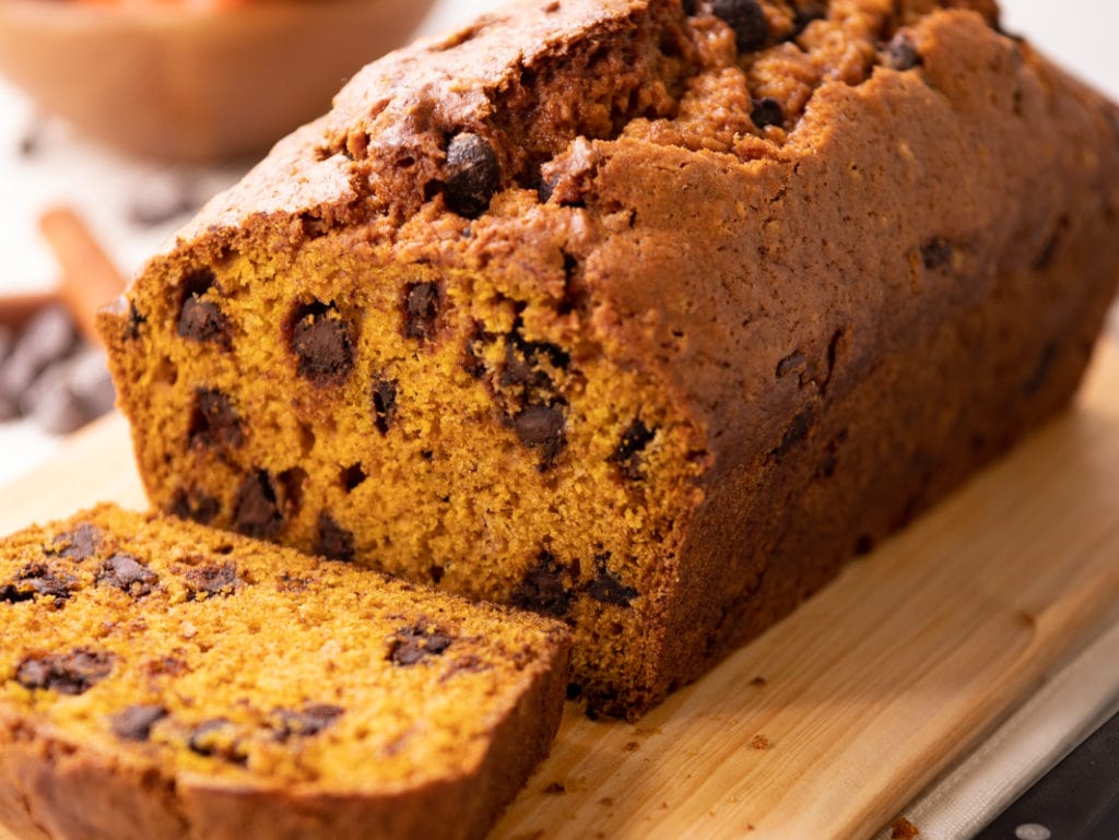 pumpkin bread with one slice