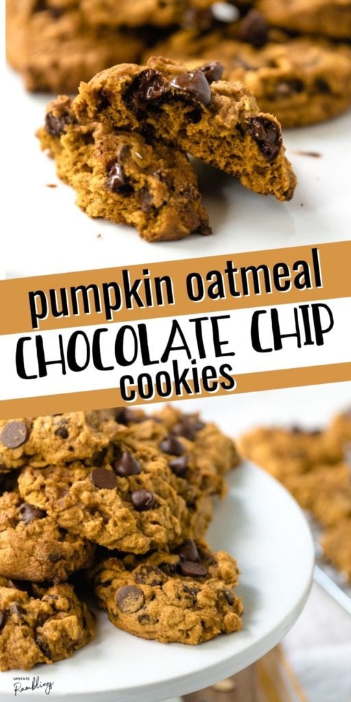 Pumpkin Oatmeal Chocolate Chip cookies are a seasonal twist on my family's favorite chocolate chip cookies. Semi sweet or dark chocolate chips combine with pumpkin and oatmeal. These cookies are soft and rich for a delicious fall treat, perfect for Thanksgiving or Christmas!