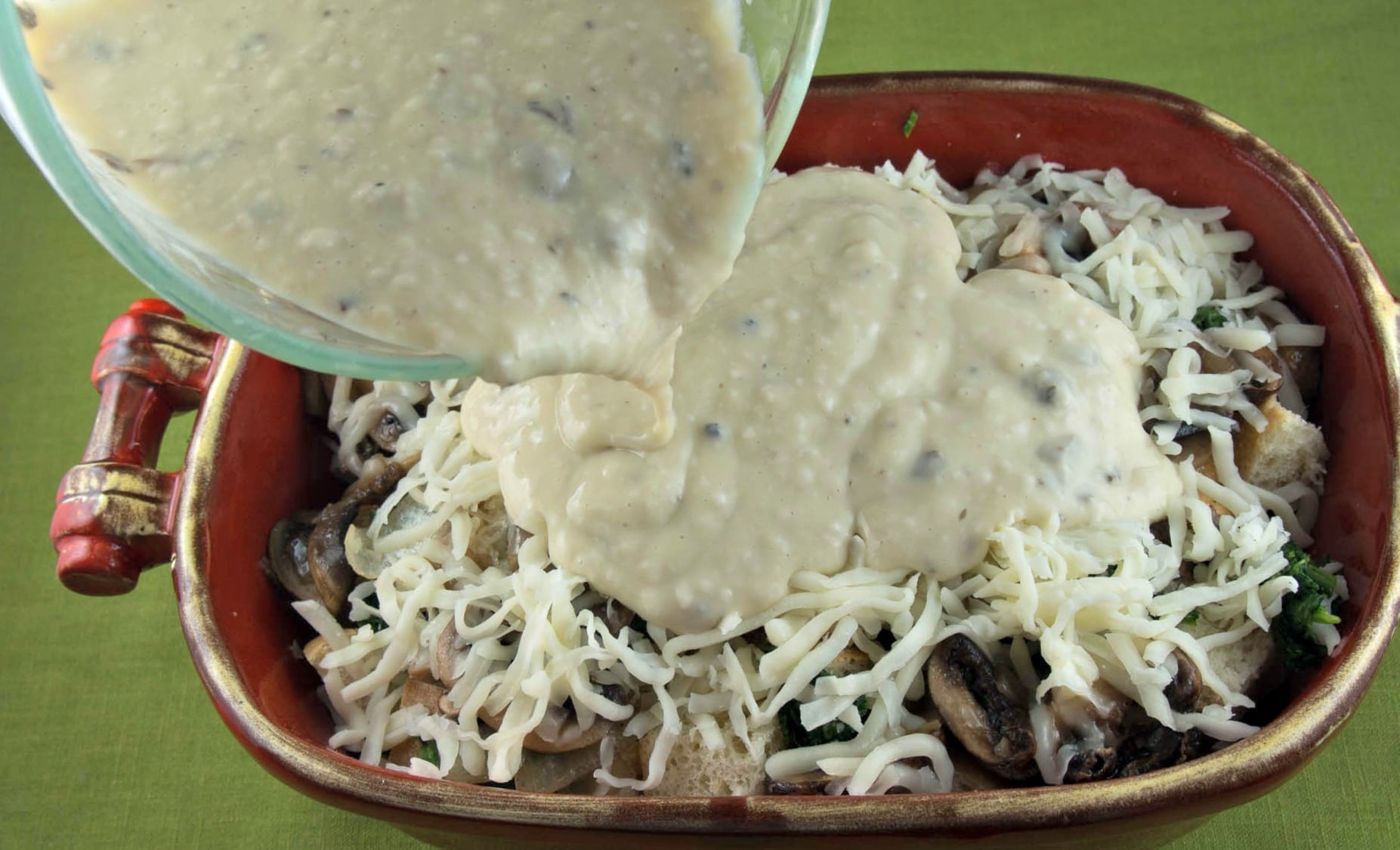 Mushroom risotto with cheesy sauce.
