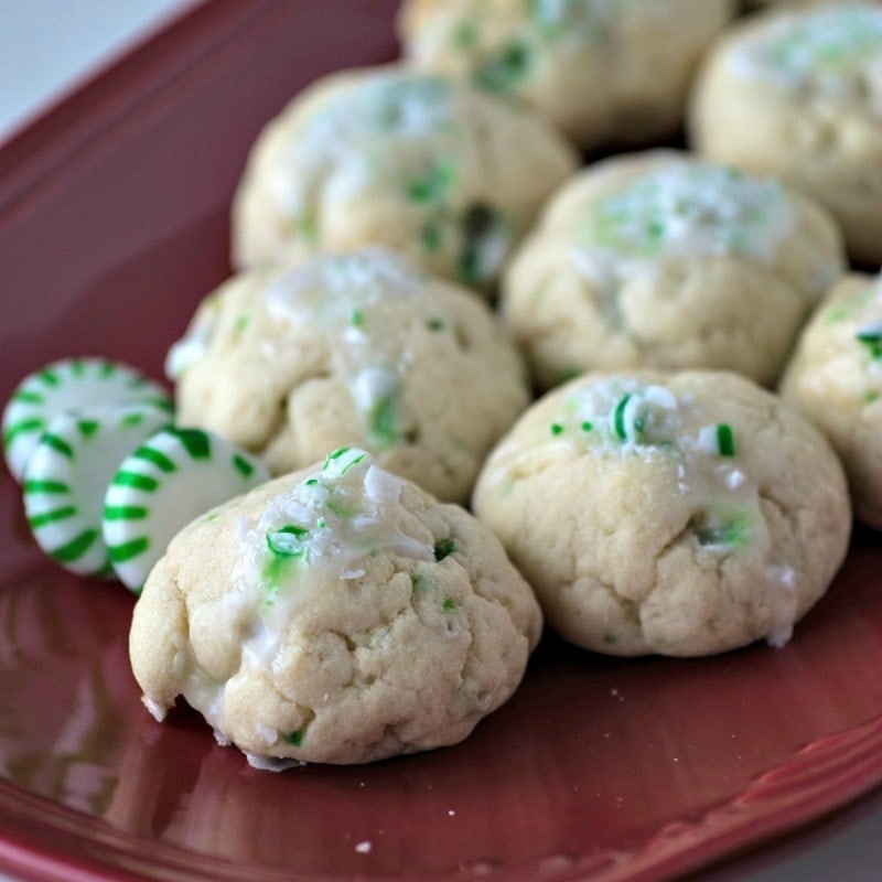 These easy to make peppermint cookies are a tasty Christmas Cookies! Tasty Green Peppermint Cookies are made with peppermint candies for a fun to make holiday treat. #christmas #cookies #holidaybaking